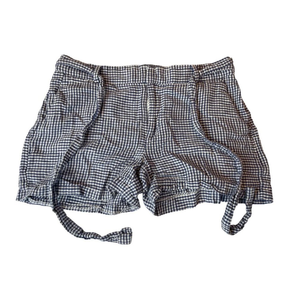 Banana Republic Womens Gingham Shorts Mid Rise Tie Waist LIN Cotton Blue White 4